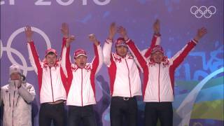 Biathlon Men 4X75KM Relay Victory Ceremony  Vancouver 2010 [upl. by Monahon885]