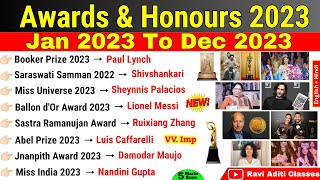 Awards and Honours 2023 Current Affairs  पुरस्कार एवं सम्मान 2023  Jan to Dec 2023 Awards Puraskar [upl. by Matteo]