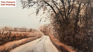 Achievable Fall Watercolour Tutorial Using Just TWO Colours [upl. by Artep224]