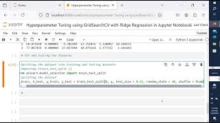 Hyperparameter Tuning using GridSearchCV with Ridge Regression in Jupyter Notebook [upl. by Eidaj826]