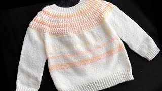 COMO TEJER Suéter jersey UNISEX con hermoso canesú a crochet y dos agujas de 1824M y hasta 10 años [upl. by Suellen369]