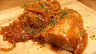 Schweinefilet mit Zwiebelsoße schnell und leckeres Rezept zum selber machen rezept [upl. by Savitt]