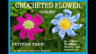 Crocheted Flower quotgreenquot Free Pattern by Maricita Colours in English [upl. by Satterfield393]