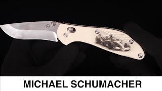 Folding knife quotMICHAEL SCHUMACHERquot scrimshaw knife [upl. by Nipha]