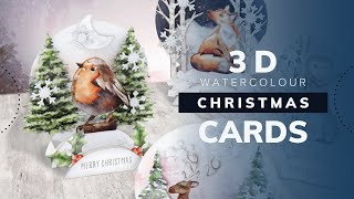 Crafting 3D Watercolour Animal Christmas Cards [upl. by Siravart]