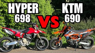 Which is Best Ducati Hypermotard 698 Mono vs KTM 690 SMCR Supermoto Showdown [upl. by Vick]