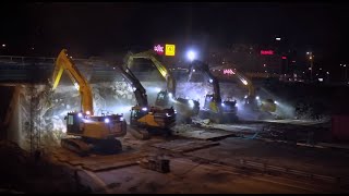 Bridge Demolition RoslagsNäsby  E18 Highway Stockholm Sweden Rivning [upl. by Shelah]