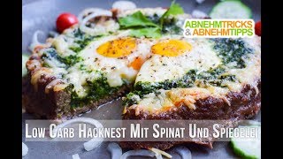 Low Carb Hacknest mit Rahmspinat und Spiegelei Rezept  Kochvideo [upl. by Rowland]