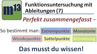 7 Funktionsuntersuchung Extrempunkte  Wendepunkte  Sattelpunkte  Monotonie  Krümmung [upl. by Stock]