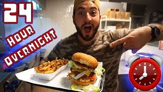 CAUGHT 24 HOUR OVERNIGHT CHALLENGE AT BURGER STORE SNEAKING INTO STORE CRAZY SATISFYING BURGER [upl. by Orwin388]