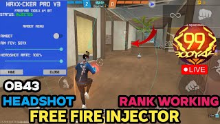 Free Fire OB43 injector  Headshot Hack  Esp Location  Rank Working injector  ff hack [upl. by Revkah]