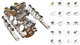 SolidWorks RE Tutorial 320  Car Engine complete video 2 turbo V6  advanced assembly [upl. by Aileon]