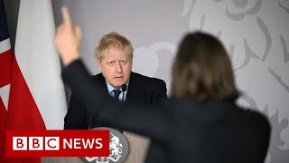 UK PM Boris Johnson confronted by tearful Ukrainian  BBC News [upl. by Moir66]