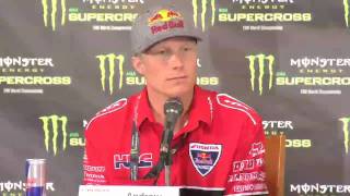 Supercross  Anaheim 1 2010  Press Conference Andrew Short [upl. by Nylhtiak]