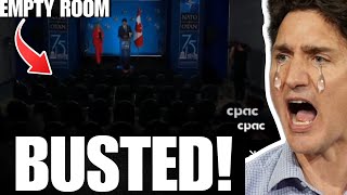 Justin Trudeau CAUGHT ON CAMERA giving speech to EMPTY ROOM at NATO [upl. by Tjader889]