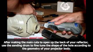 How To Headlight Projector Retofit Step 4 Modifying the reflector [upl. by Lerrehs]