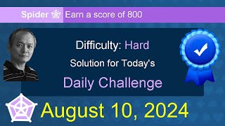 Microsoft Solitaire Collection Spider  Hard  August 10 2024 [upl. by Emmalynn]