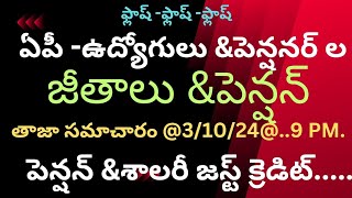 ఫ్లాష్ న్యూస్ఏపీఉద్యోగులు ampపెన్షనర్ ల జీతాలు ampపెన్షన్ తాజా సమాచారం 310249PMSALARY credited [upl. by Trish13]