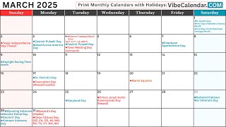 March 2025 Calendar with Holidays and Observances All calendar march holiday [upl. by Aicire]