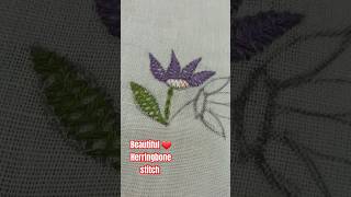 Simple Herringbone stitch flower embroidery design embroidery trending shorts [upl. by Ibson]