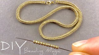 Seed Bead Rope Necklace Tutorial Beaded Herringbone Stitch [upl. by Airemat]