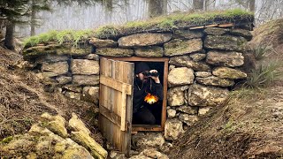 Building a secret survival dugout  Underground shelter made of stone [upl. by Nodab]