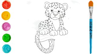 Drawing animalsThe easiest drawing of a baby leopardJungle animal coloring [upl. by Barlow]