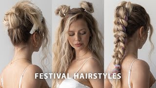 3 EASY FESTIVAL HAIRSTYLES for 2022 🌸 [upl. by Nelsen]