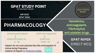 ANTICOAGULANTS  HEMATICS  FIBRINOLYTIC  ANTIPLATELET  pharmacology for gpat 2024 [upl. by Notaes454]