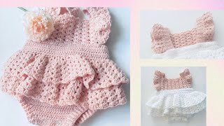 Crochet Baby Romper Dress Full Tutorial Video  No Background Music [upl. by Koch]