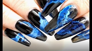 SMOKE NAILS   In BLUE  Using Alcohol Inks amp Madam Glam Polish [upl. by Mohorva]