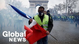 French police clash with yellow vest protesters in Paris [upl. by Roswald]