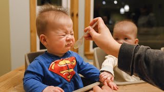 5 Babies Try Solids For The First Time  Freels Quintuplets First Foods [upl. by Erlene]