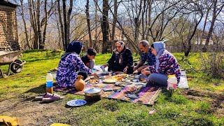 Rustic cooking  Cooking Iranian pan kebab  Pan kebab for my husband family in their green village [upl. by Sirak]