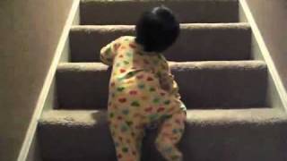 Cute 11 month baby going up and down stairs [upl. by Kyrstin]