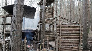 Bushcraft Camp with Watch Tower Off Grid Shelter Build [upl. by Hut986]