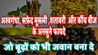 Ashwagandha Shatavari Safed Musli Kaunch Ke Beej Ke Fayde जो बूढ़े को भी जवान बना दे [upl. by Ttennaej899]