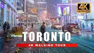 Walking in the Snow in Toronto Canada  City Ambience Night Walk 4K HDR60fps [upl. by Nordin]