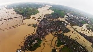 Aerial video of the flooding in Gloucestershire and Worcester [upl. by Notyad]