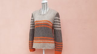 Maglione a righe facilissimo con ferri spessi e poche maglie tutorial [upl. by Naid]