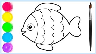 How To Draw Fish For Kids And ToddlerEasy Drawing Painting Coloring For Children [upl. by Noami770]