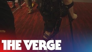 Exoskeleton demo at CES 2014 Ekso Bionics helps Paul Thacker walk again [upl. by Latisha]