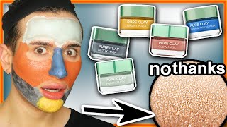 I tried EVERY LOreal PURE CLAY MASK to see which is best 5 MASKS [upl. by Akeemahs]