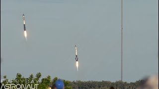 Falcon Heavy slomo launch and landing Watch the sound ripple through the exhaust at 120 FPS [upl. by Liza739]