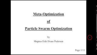 MetaOptimization of Particle Swarm Optimization Talk [upl. by Yovonnda]