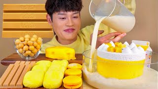 ASMR 노랑디저트파티💛밀크고구마케이크 생크림찹쌀떡 치즈케이크 카라멜 몰티져스 먹방 Yellow Dessert Party Cheese Cake Chocolate MuKBang [upl. by Zohar]