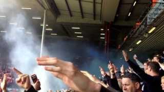 Everton fans setting off blue smoke bombs at Anfield [upl. by Burner]