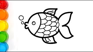 Cute Fish coloring and drawing for Kids Toddlers  Jolly Toy Art ☆ [upl. by Yellas21]