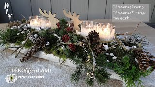 DIY Weihnachtsdeko Länglicher Adventskranz Naturmaterial I Adventsgesteck Hirschen DekoideenLand [upl. by Eelrefinnej]