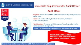 Hiring Audit officer  Company Name Belstar Micro Finance Ltd [upl. by Anivek]